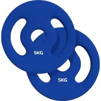 Novzep 2 x 5 kg Gewichtsplatten mit praktischen Handgriffen, Gewichts-Set für Home-Gym, Fitnessstudio, Stärke-Training, Blau