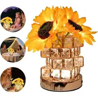 Dopwii LED Blumenlampe Sonnenblume, Kristallfuß, USB Nachtlicht, 3 Lichtfarben, Touch-Dimmer, Perfektes Geschenk für Mutter, Freundin, Oma