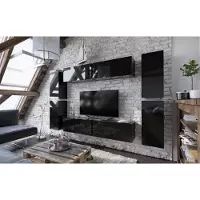 Fun Moebel Mediawand Wohnwand 8 tlg - NEXI XL 2 - Schwarz Hochglanz