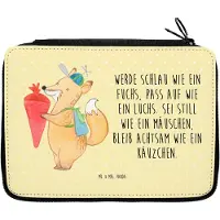 Mr. & Mrs. Panda Bleistiftetui Fuchs Schulkind - Gelb Pastell - Geschenk, Mäppchen, Lustige Sprüche, Etui, Federtasche, für Stifte, Schreibmappe