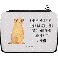 Mr. & Mrs. Panda Schlampermäppchen Erdmännchen - Grau Pastell - Geschenk, Afrika, Traveling, Mäppchen, Reisen, Bleistiftetui, Roadtrip, Federmappe, Federmäppchen, Spruch