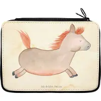 Mr. & Mrs. Panda Federmappe Pferd Springen - Vintage - Geschenk, Federmäppchen, Bauernhof, Mäppchen, Pferdestall, Etui, Reiten, Federtasche, Pferde, Bleistiftetui, Pony