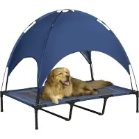 Slyrun Outdoor-Hundeschlafplatz Wetterfestes Hundebett, mit Baldachin, klappbar, 122 x 92 x 108 cm, Blau + Schwarz