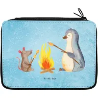 Mr. & Mrs. Panda Federmappe Pinguin Lagerfeuer - Eisblau - Geschenk, Schulmäppchen, Marshmallows, Liebe, Arbeit, Schlamper, Etui, Federmäppchen, Feuer, Mäppchen, Stifte