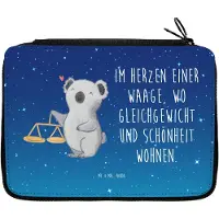 Mr. & Mrs. Panda Federtasche Waage Astrologie - Sternenhimmel Blau - Geschenk, Geburtstagsgeschenk, Sternzeichen, Schlampermäppchen, Federmappe, Stiftemappe, Etui