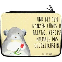 Mr. & Mrs. Panda Federmappe Chinchilla Blume Motiv - Gelb Pastell - Geschenk, Büro, Lustige Sprüche, Kummer, Schreibmappe, Chinchillas, Federmäppchen, Chaos, Stiftemappe