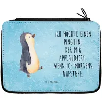 Mr. & Mrs. Panda Schlampermäppchen Pinguin marschieren - Eisblau - Geschenk, Mäppchen, Familie, Unausgeschlafen, Etui, Schüleretui, Federmäppchen, Aufstehen, Pinguine