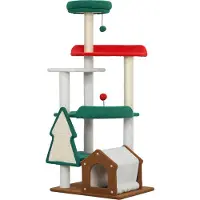 Dopwii 135 cm Katzenkratzbaum in Weihnachtsfarben mit Katzenbett, Katzenhaus, Kratzpfosten, Sprungplattformen, Spielzeugbällen