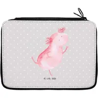 Mr. & Mrs. Panda Federmäppchen Axolotl Tanzen - Grau Pastell - Geschenk, Bleistiftetui, Etui, Freundin, Schwanzlurch, Federtasche, Schreibmappe, Federmappe, Freudig