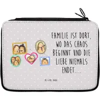 Mr. & Mrs. Panda Etui Igel Familie - Grau Pastell - Geschenk, Mama, Bilder, Federmappe, Bleistiftetui, Muttertag, Schulmäppchen, Federmäppchen, Papa, Stiftetasche