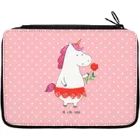 Mr. & Mrs. Panda Federmäppchen Einhorn Dame - Rot Pastell - Geschenk, Frau, Mäppchen, Etui für Stifte, Federtasche, Bachelor, Einhörner, Lady, Federmappe, Unicorn