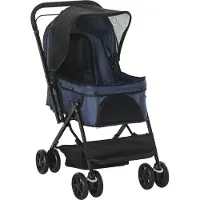 Dopwii Hundewagen Hundebuggy bis 10kg verstellbares Vordach klappbar Bodenkorb 2 Bremsen Sicherheitsleine Blau