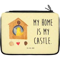 Mr. & Mrs. Panda Federtasche Vogel Haus - Gelb Pastell - Geschenk, Federmäppchen, Schlampermäppchen, Wohnung, Familie, Etui, Castle, Lustige Sprüche, Mäppchen, Vogelhaus