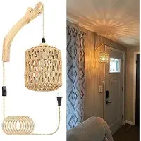 Dopwii Vintage Bambus Wandlampe – Geflochtene Wandleuchte im Naturstil, Holz & Rattan Handarbeit, LED geeignet, für Flur, Restaurant, Teestube & Hotel