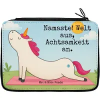 Mr. & Mrs. Panda Federtasche Einhorn Yoga Design - Weiß - Geschenk, Achtsamkeit, Namaste, Sport, Stifte Etui, Bleistiftetui, Einhörner, Federmäppchen, Unicorn, Mäppchen