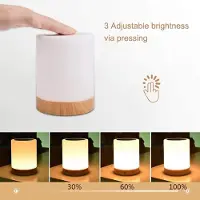 Dopwii LED Tischlampe fürs Schlafzimmer,Touch-dimmbar, 7-farbiges Nachtlicht mit Holzdesign & Akku