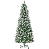 Zimtky Künstlicher Weihnachtsbaum – 630 Zweige – 37 Zapfen – verschneite Spitzen – feuerfest – 180 cm