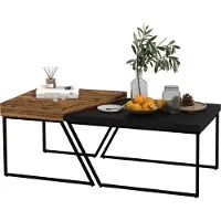 Slyrun Couchtisch-Set, 2 Beistelltische, Industrial Design, Stahlrahmen, Holz/Schwarz