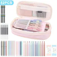 Dopwii 52-teiliges Schrein-Set, inkl. Federmäppchen, 12 pastellfarbene Textmarker, 5 schwarze Gelstifte, 6 farbige Gelstifte mit Tinte