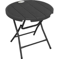MEIYOU Gartentisch,rund,klappbar,für4Personen,Holzoptik,Stahl+Kunststoff,dunkelgrau,80x80x73cm
