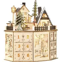 Novzep LED-Adventskalender mit 24 Naturholzfächern, Weihnachtsdekoration und Beleuchtung