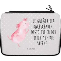 Mr. & Mrs. Panda Federmäppchen Axolotl Tanzen - Grau Pastell - Geschenk, Bleistiftetui, Etui, Sterne, Mäppchen, Federtasche, Freundin, Schwanzlurch, gut Gelaunt