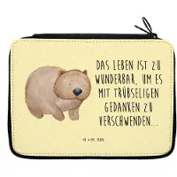 Mr. & Mrs. Panda Federtasche Wombat - Gelb Pastell - Geschenk, Mäppchen, Spruch, Schlampermäppchen, Etui, Bleistiftetui, Das Leben Ist schön, Schlamper, Lustige Sprüche