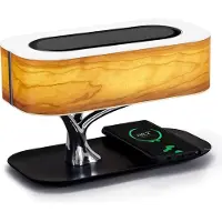 Novzep Nachttischlampe aus Holzfurnier, stufenlos dimmbar, kabelloses Ladegerät, Schlafmodus, perfekt für Schlafzimmer & Büro