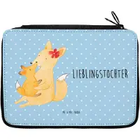 Mr. & Mrs. Panda Federmappe Fuchs Mama - Blau Pastell - Geschenk, Stiftemappe, Federtasche, Umarmen, Mäppchen, Mutter, Federmäppchen, Bleistiftetui, Etui, Muttertag