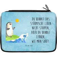 Mr. & Mrs. Panda Mäppchen Pinguin Surfer - Eisblau - Geschenk, Hawaii, Bleistiftetui, Motiviert, Urlaub, Schlampermäppchen, Wellen, Portugal, Optimistisch, Federmappe