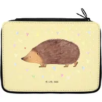 Mr. & Mrs. Panda Federmäppchen Igel Herzen - Gelb Pastell - Geschenk, Etui, Federtasche, Lustige Sprüche, Herz, Liebe, Mäppchen, für Stifte, Federmappe, Kuss, Leben