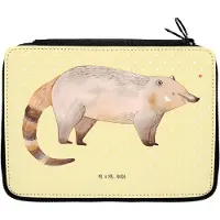Mr. & Mrs. Panda Federmäppchen Nasenbär - Gelb Pastell - Geschenk, Bär, Bleistiftetui, Federtasche, Etui, Lustige Sprüche, Federmappe, Schlampermäppchen, Nasenbären