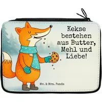 Mr. & Mrs. Panda Mäppchen Fuchs Keks Design - Weiß - Geschenk, Bleistiftetui, Winter, Frieren, Kekse, Weihnachten, Stifte Etui, Federmappe, Federtasche, Plätzchen