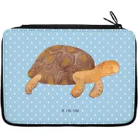 Mr. & Mrs. Panda Schlampermäppchen Schildkröte Marschieren - Blau Pastell - Geschenk, Etui, Lieblingsmensch, Schreibmappe, Meer, Schulmäppchen, Bleistiftetui, Abenteuer