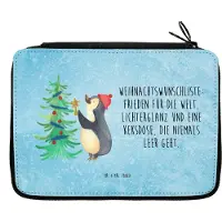 Mr. & Mrs. Panda Schlampermäppchen Pinguin Weihnachtsbaum - Eisblau - Geschenk, Winter, Weihnachten, Federtasche, Schulmäppchen, Federmappe, Etui, Federmäppchen