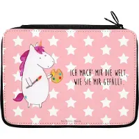 Mr. & Mrs. Panda Mäppchen Einhorn Künstler - Rot Pastell - Geschenk, Zeichnen, Maler, Schuletui, Bleistiftetui, Malen, Schreibmappe, Englisch, Schlampermäppchen, Unicorn