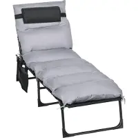 Dopwii Klappliege, 5-stufig neigbare Rückenlehne, Kissen, Auflage, bis 120 kg, Stahl, hellgrau, 58 x 189 x 32,5 cm