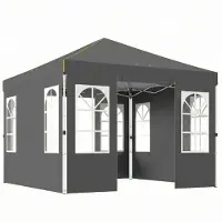 Dopwii Pavillon 3x3m Wasserdicht Stabil Winterfest Pop-up Faltpavillon, Ein-Knopf-Aufbau, UV 50+ Dunkelgrau