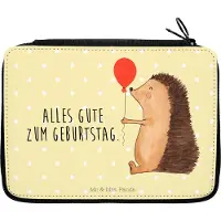 Mr. & Mrs. Panda Etui Igel Luftballon - Gelb Pastell - Geschenk, Lustige Sprüche, Federmappe, Federmäppchen, Happy Birthday, Ballon, Glückwunsch, Schlampermäppchen