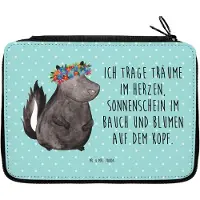 Mr. & Mrs. Panda Federmappe Stinktier Mädchen - Türkis Pastell - Geschenk, Raubtier, Stiftemappe, Stiftetasche, Federtasche, Namaste, Etui, Stinki, Federmäppchen, Yoga