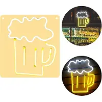 Dopwii Bier Neon Schild Leuchtreklame Zeichen Gelb Weiß Led Schild Neonlicht Dekorative Wandleuchten für Bar Pub Nachtclub Restaurant Store Festival Feier
