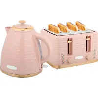 Dopwii 2-in-1 Toaster- und Wasserkocher-Set, 7 Bräunungsstufen, Auftau- und Aufwärmfunktion, Rosa