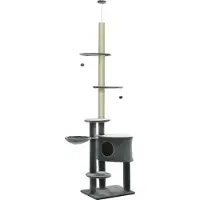 Dopwii Kratzbaum deckenhoch Höhe 220-265 cm Katzenbaum mit Spielbälle, Katzenhöhle, Hängematte, Sisalstämme, Plattformen mehrstöckiger Katzenkratzbaum Kletterbaum für mittelgroße Katzen, Dunkelgrau