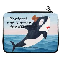 Mr. & Mrs. Panda Etui Orca Zylinder Design - Weiß - Geschenk, Glückwunsch, Fest, Konfetti, Federmäppchen, Meer, Bleistiftetui, Mäppchen, Geburtstag, Federtasche, Feier