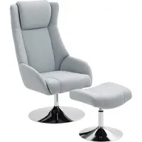Dopwii Drehbarer Polsterstuhl mit Fußhocker, zurücklehnbar, Polstersessel mit Armlehnen, für Wohnzimmer, Schlafzimmer, Grau