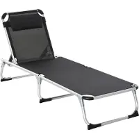 BundiGlassware Sonnenliege faltbar Gartenliege mit Kopfkissen Liegestuhl mit der 4-stufig verstellbaren Rückenlehne Campingliege bis 120 kg belastbar für Outdoor-Park, Garten, Schwarz