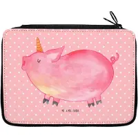 Mr. & Mrs. Panda Etui Einhorn Schwein - Rot Pastell - Geschenk, Bauer, Party, Federtasche, Unicorn, Federmäppchen, Schlampermäppchen, Mäppchen, Bleistiftetui, Englisch