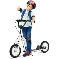 MEIYOU Kinderroller ab 5 Jahre, Scooter, Tretroller Cityroller Kinder Kickboard, 12 Zoll Luftreifen, Aluminium, Weiß, 120 x 58 x 85–95 cm