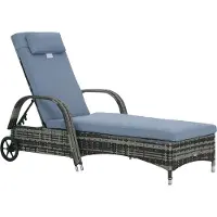 Dopwii Sonnenliege Polyrattan Gartenliege mit 5-Fach verstellbarer Rücklehne, Polsterauflage, Rollen, Kissen, 160 kg belastbar Relaxliege Liegestuhl für Garten, 200x73x30-103cm, Grau