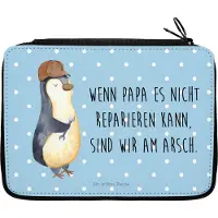 Mr. & Mrs. Panda Stifteetui Wenn Papa es nicht reparieren kann, sind wir am Arsch - Blau Pastell - Geschenk, Schlamper, Schlampermäppchen, Pinguin, Schraubenschlüssel
